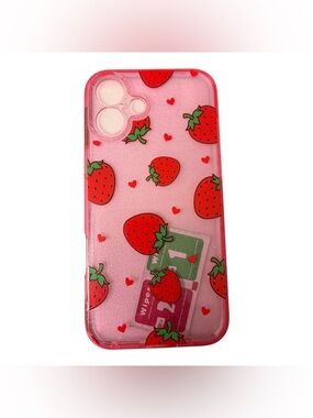 Pink Strawberry Pattern Phone Case - Compatible Cell Phone Accessory